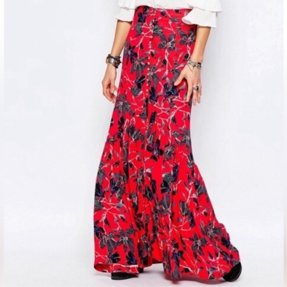 Free People Smooth Sailing Pimento Floral Maxi Skirt
